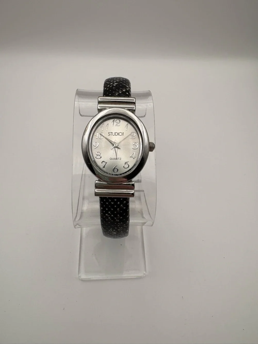 Studio Time Silver-Tone Watch with Black Faux Snake‎ Skin Bracelet